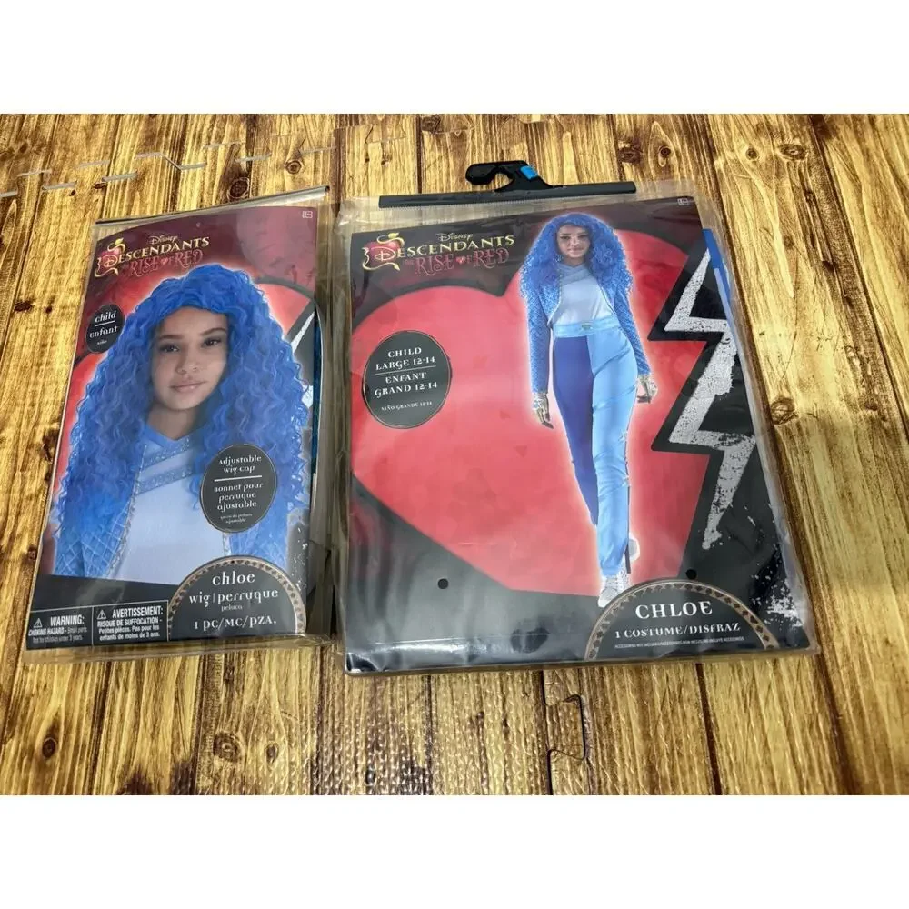 NEW! Disney Descendants Rise Of Red Chloe Costume AND Wig Youth Large 12-14